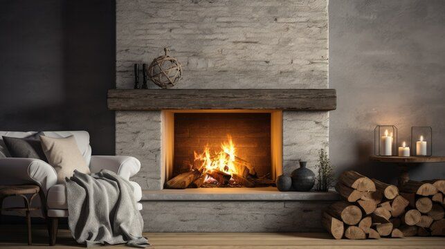 Stone fireplace burning clean after service